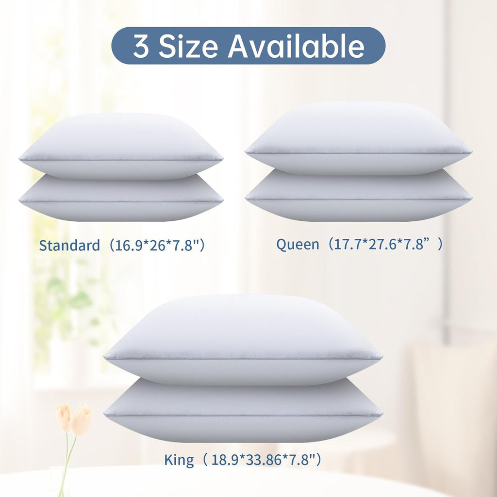 Piwaal Bed Pillows for Sleeping Standard Size Set of 4, Down Alternative Filling, Pillows for Back, Stomach or Side Sleepers