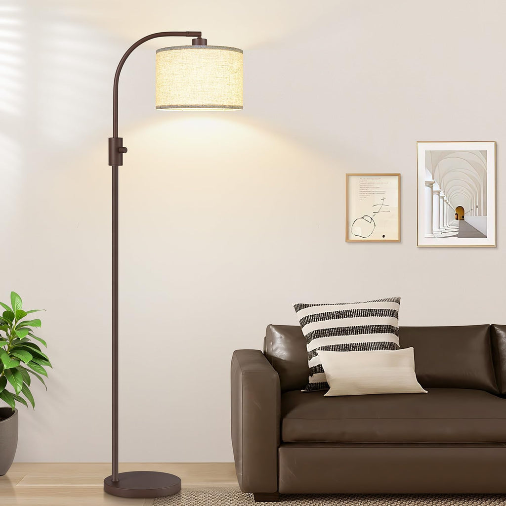 Nintiue Upgraded Modern Arc Dimmable Tall Standing Floor Lamp with Linen Shade, 1200 Lumens LED Bulb Included, for Living & Reading Room…