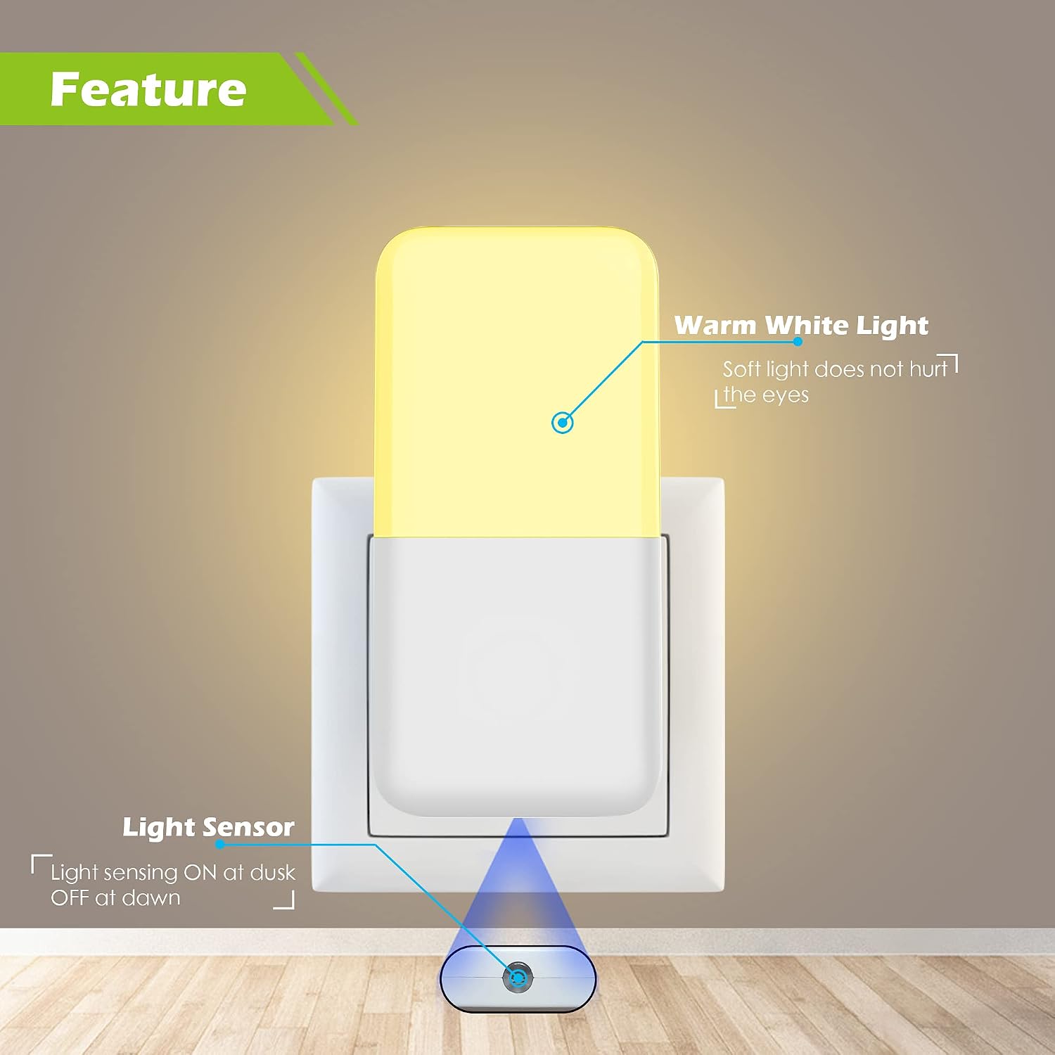 MAZ-TEK Plug in Night Light, Warm White LED Nightlights with Smart Dusk to Dawn Sensor for Kids, Nursery, Ideal for Bedroom…