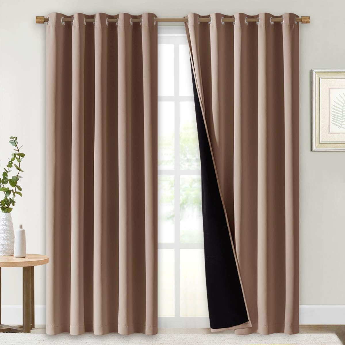 Nicetown Warm Curtains for Winter, 100% Blackout Curtains Thermal, Noise Reduction and Privacy Curtains for Patio Door, Black Lined Blackou…