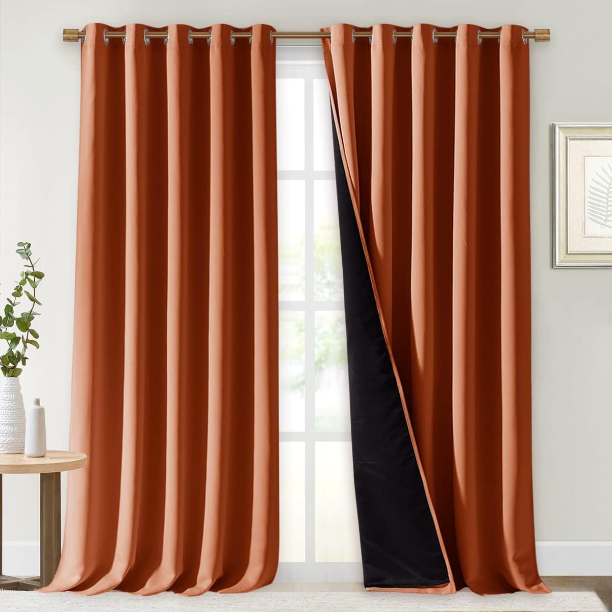 Nicetown Burnt Orange 100% Blackout Curtains for Windows, Super Heavy-Duty Black Lined Total Darkness Drapes for Bedroom, Privacy Assured W…