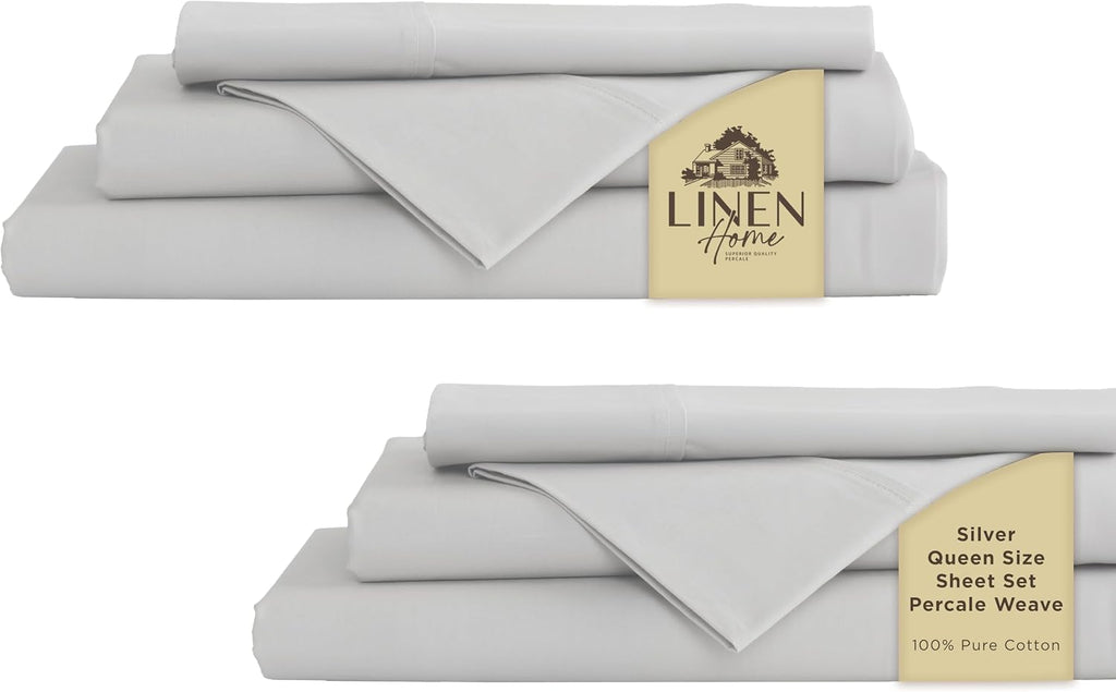 Linenhome Linen Home 2-Pack Queen Sheet Set, 100% Cotton Percale Bedding, 8-Piece Value Bundle, Deep Pocket Cooling Bed Sheets for Hot Slee…