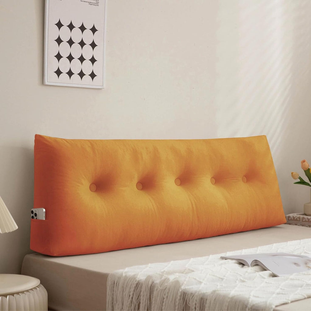 Triangular Headboard Pillow Twin XL Dorm Soft Orange Bolster Bed Wedge Pillows for Headboard Gap Large Daybed Cushion with Side…