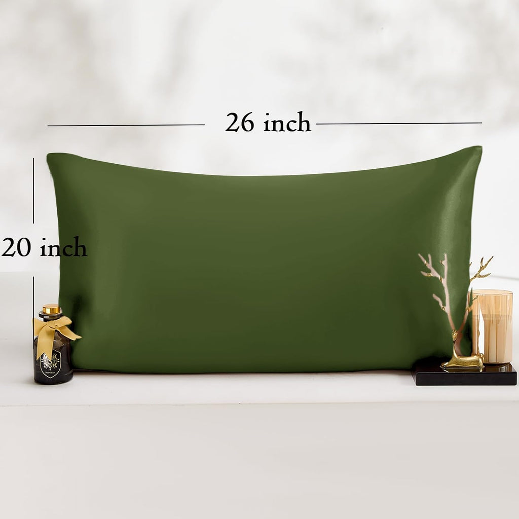 Vielit Standard Satin Pillowcase for Hair 2pc, Similar to Silk Pillow Cases, for Women Men, Olive Green,20x26 & Envelope Closure and 2 Satin…