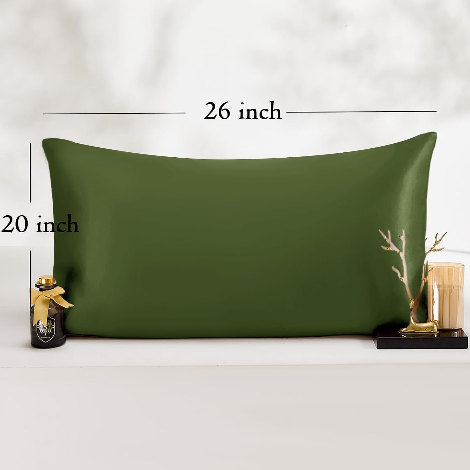 Vielit Standard Satin Pillowcase for Hair 2pc, Similar to Silk Pillow Cases, for Women Men, Olive Green,20x26 & Envelope Closure and 2 Satin…