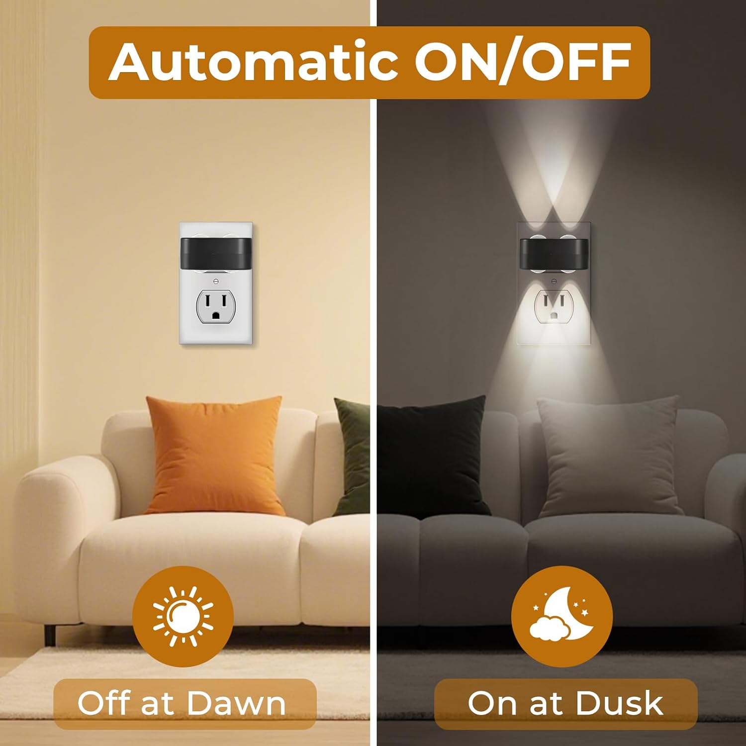 4-Pack LED Night Lights Plug into Wall, 5000K Daylight 100LM, Auto On/Off Light Sensor, Rotating Ambient Lighting for Bedroom, Hallway…