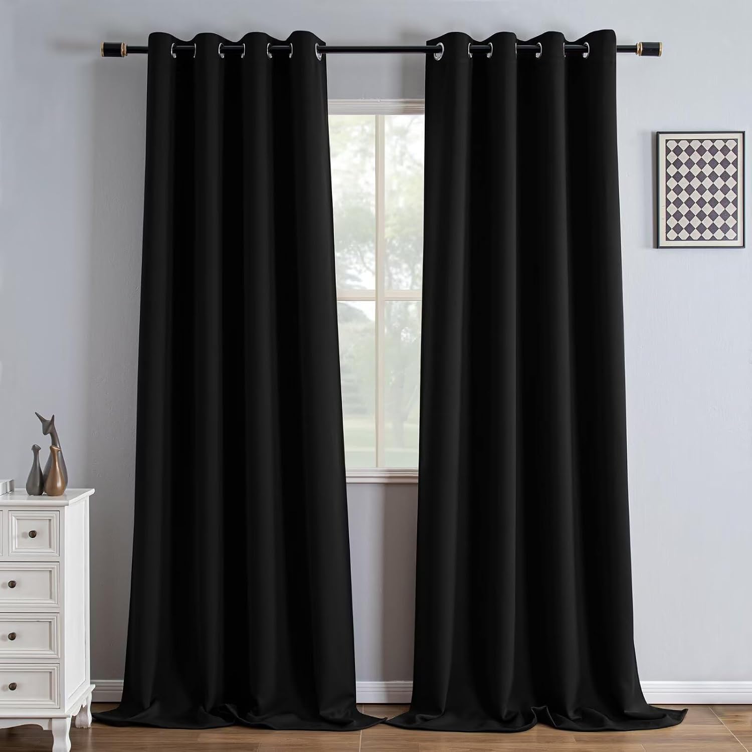 Igemaeve Black Blackout Curtains 96 Inch Length 2 Panels Set, Black Out Curtains for Bedroom 96 Inch Long, Grommet Energy Saving Room Darke…