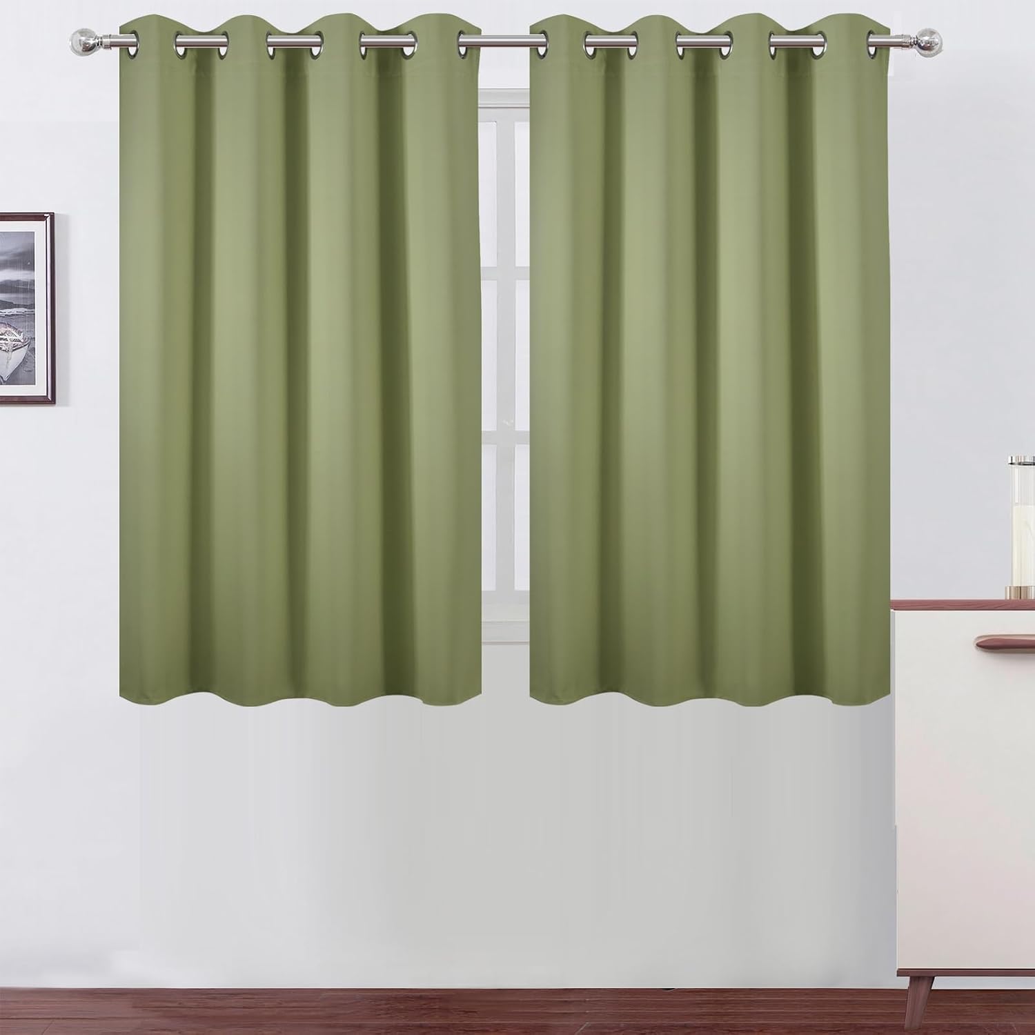 Lemomo Sage Green Thermal Blackout Curtains/52 x 45 Inch/Set of 2 Panels Room Darkening Curtains 45 Inch Green