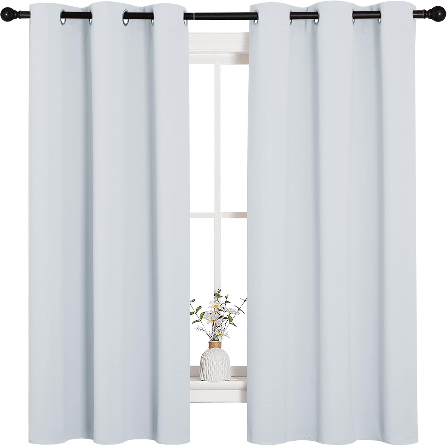 NICETOWN Window Treatment Thermal Insulated Grommet Room Darkening Curtains Drapes for Bedroom(2 Panels,42 by 63, Platinum-Greyish White)