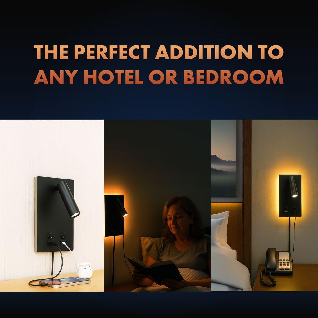 Newhouse Lighting 5 in. W x 9 in. L Vera Spotlight Reading Light in Matte Black with USB-A and USB-C Charging Ports NHRL-VE-BLK, Bedside…