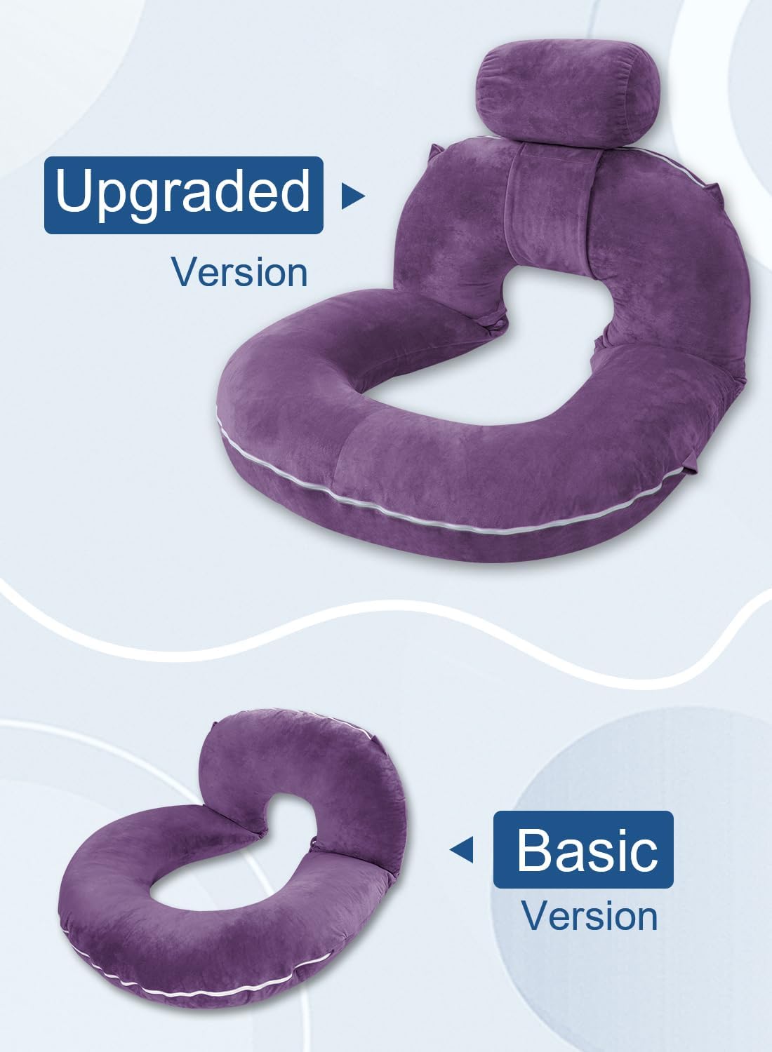 Insen Reading Pillow, Back Pillow for Sitting in Bed and Couch, Gaming Pillow for Adults, Sit Up Support for Bed, Purple