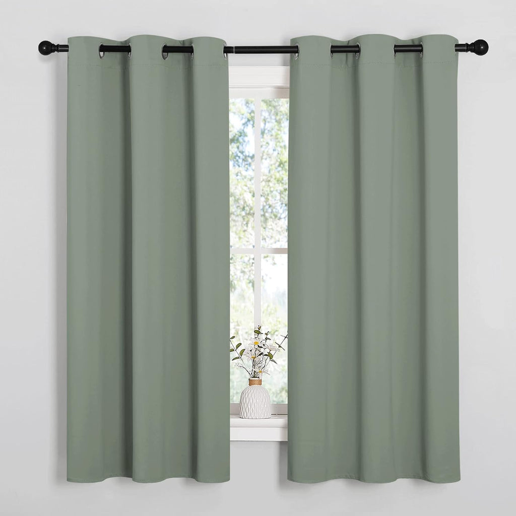 NICETOWN Greyish Green Nursery Essential Thermal Insulated Solid Grommet Top Blackout Short Curtains/Drapes for Son's Room (1 Pair, 42 x…