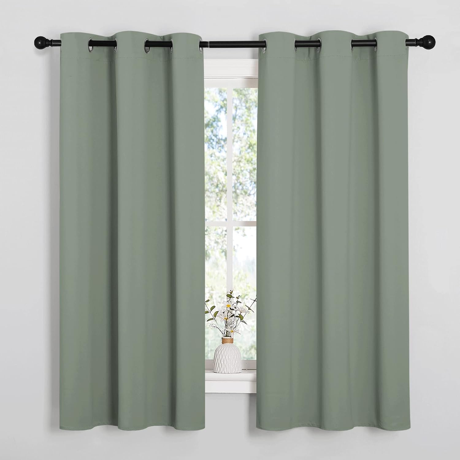 NICETOWN Greyish Green Nursery Essential Thermal Insulated Solid Grommet Top Blackout Short Curtains/Drapes for Son's Room (1 Pair, 42 x…