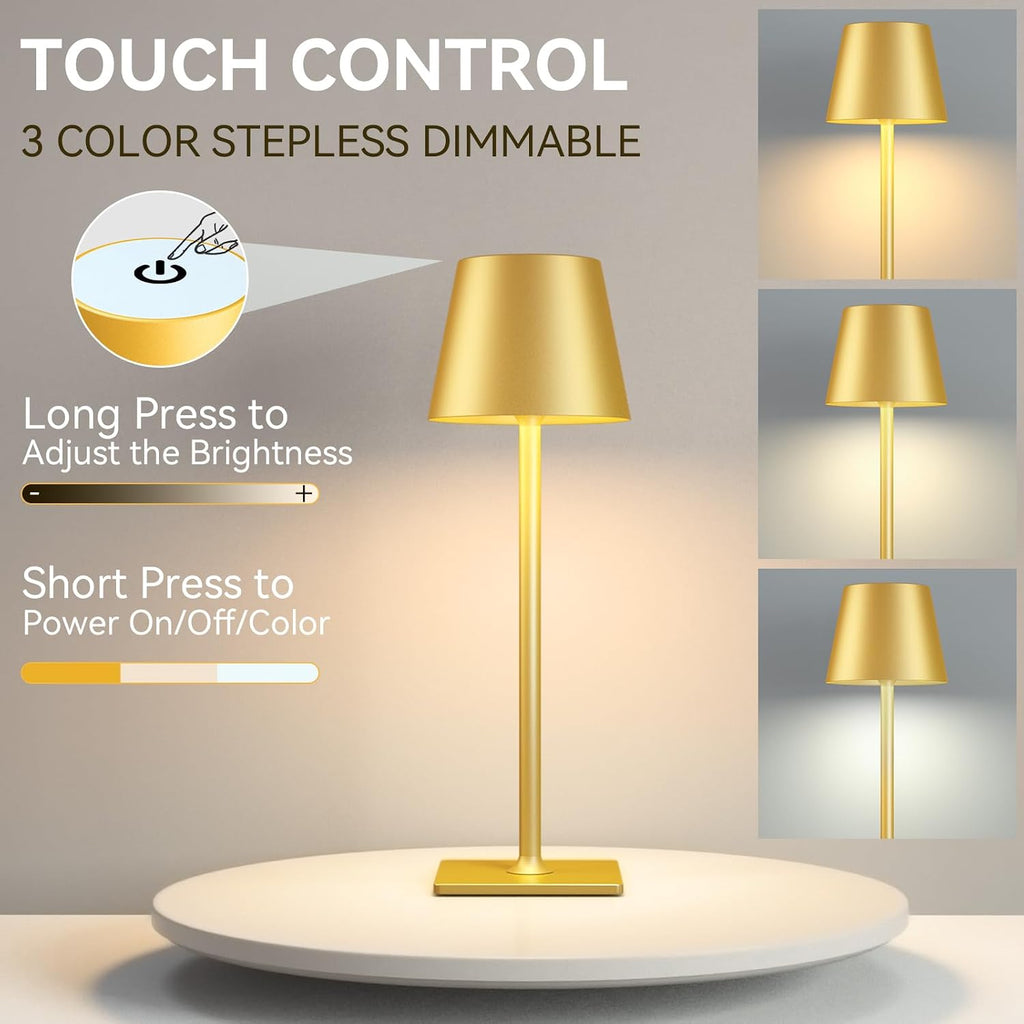 Yogaret 4 Pack Gold Rechargeable Led Cordless Table Lamps, Cordless Lamp with 6000mAh Battery Operated, Wireless Lamp for Restaurant Home…
