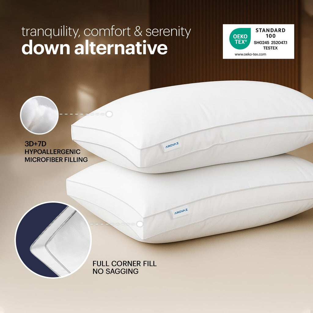 AROVAZ Bed Pillows for Sleeping Set of 2 (White), Soft Down Alternative Pillow for Back, Stomach or Side Sleepers, Comfortable Fluff…