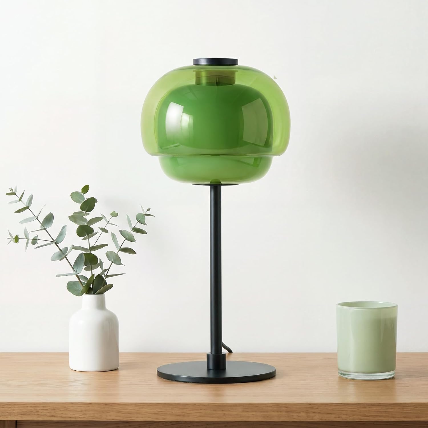 Nordic Colorful Glass Table Lamp, 16" Tall Modern Art Glass Bedside Lamp with Metal Base, E26 Socket, Vintage Scandinavian Decor Accent…