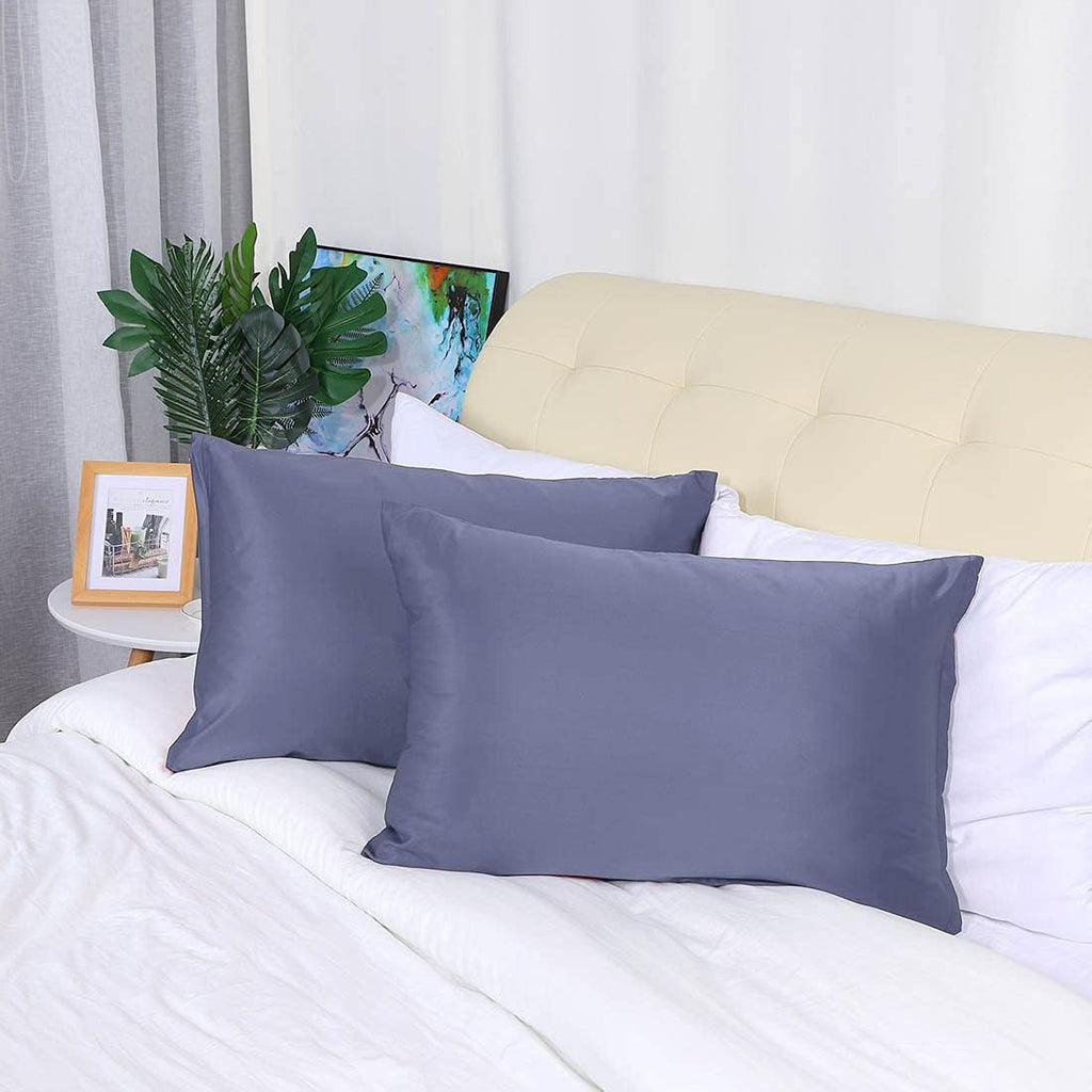 uxcell King Satin Pillowcase with Zipper, Super Soft and Luxury, Silky Pillow Cases Covers Set of 2, 21"x37", Slate Gray