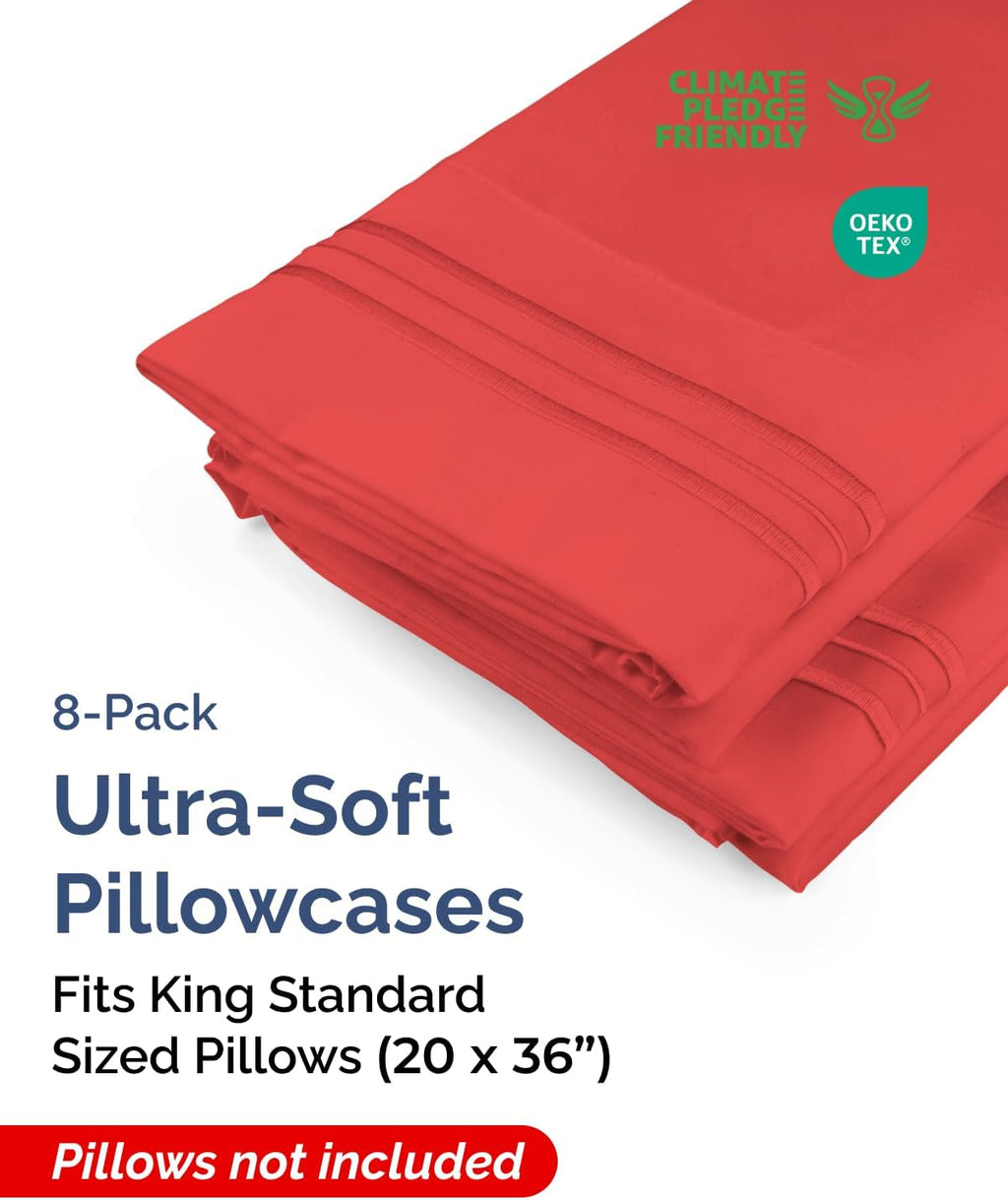 King Standard Pillow Cases Set of 8 - Ultra Soft Hotel Quality Pillowcase Covers - Comfy, Cozy & Wrinkle Free - Shrink, Stain & Fade…