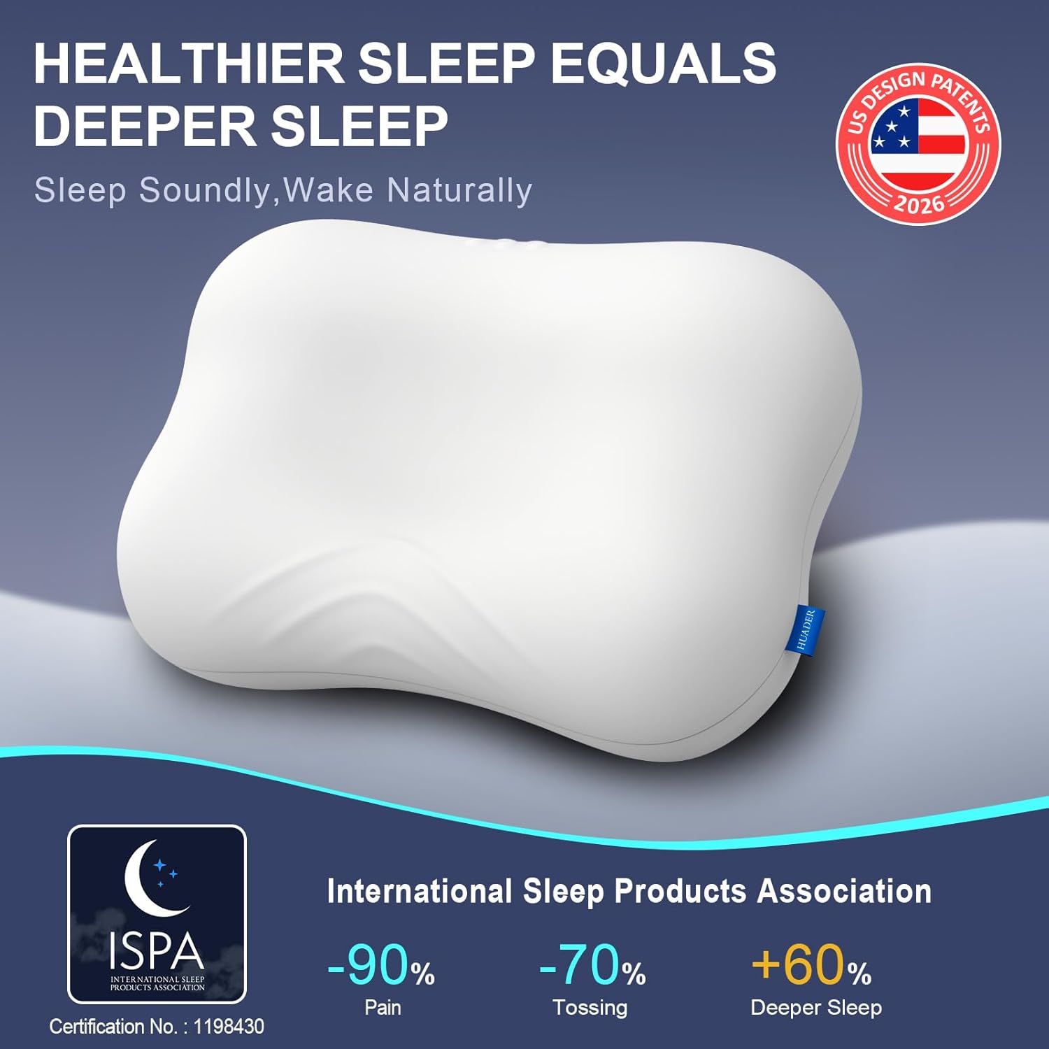 Huader Cervical Pillows for Neck, Cooling Memory Foam Hypoallergenic Pillow for Side, Back & Stomach Sleepers – Ergonomic Neck Support, fo…