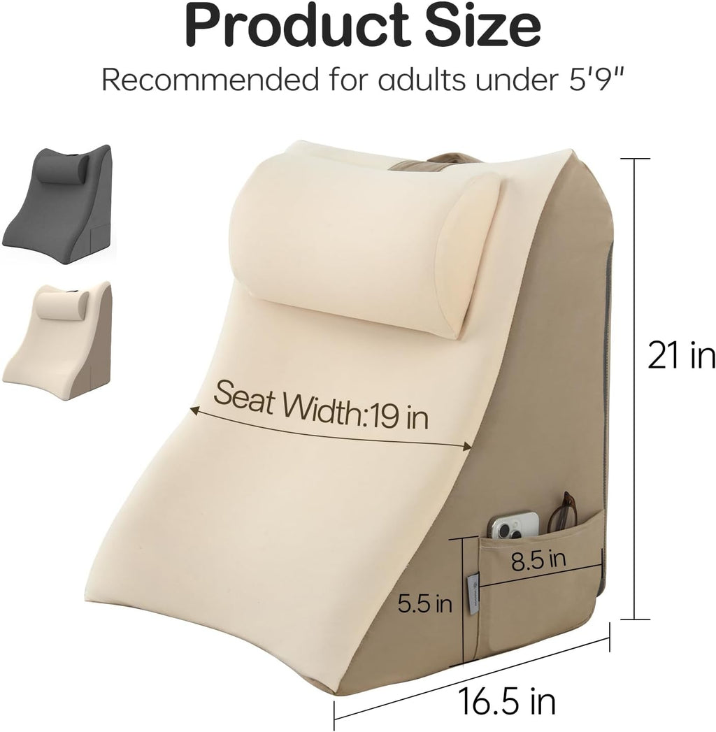 Vekkia 21” Extra-Wide Back Pillow with Adjustable Headrest, 2-in-1 Ergonomic Dual-Layer Wedge Backrest for Sitting/Reclining, Lumbar &…