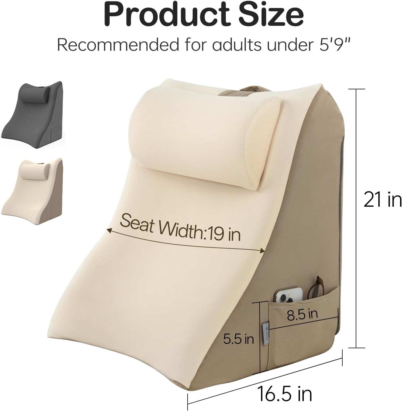Vekkia 21” Extra-Wide Back Pillow with Adjustable Headrest, 2-in-1 Ergonomic Dual-Layer Wedge Backrest for Sitting/Reclining, Lumbar &…