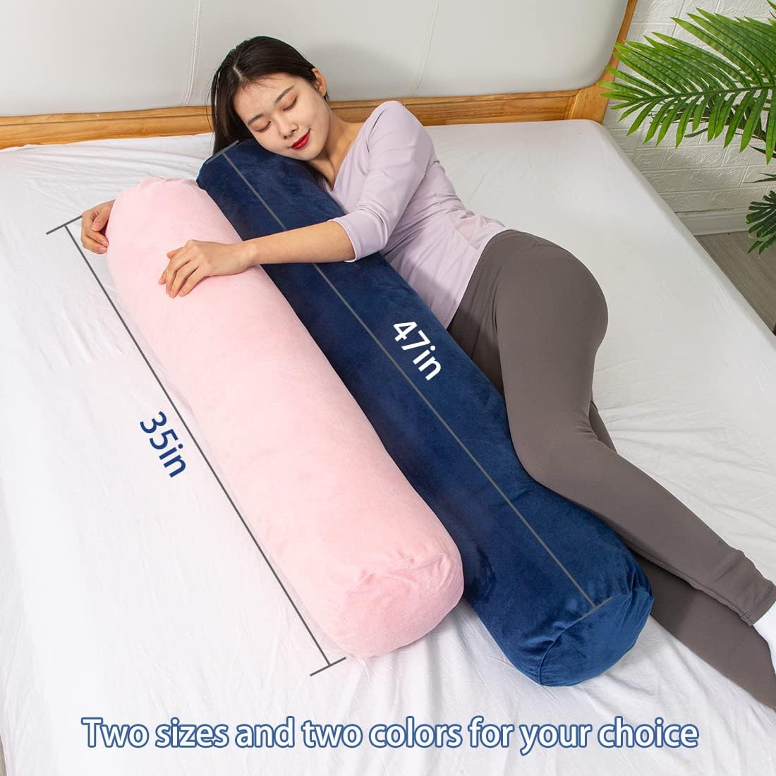 1 MIDDLE ONE Body Pillow for Adults, Bolster Pillow with Removable Velour Cover, Long Round Roll Cylinder Pillow for Bed, 47" x 7.87", Pink