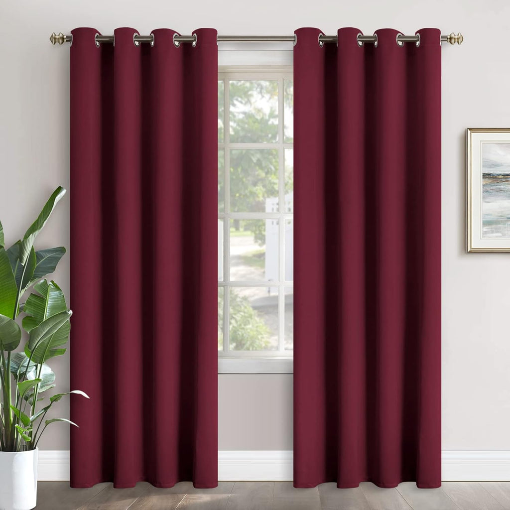 YoungsTex Burgundy Blackout Curtains for Living Room 84 Inch Length 2 Panels - Thermal Insulated with Grommet Room Darkening Long Drapes fo…