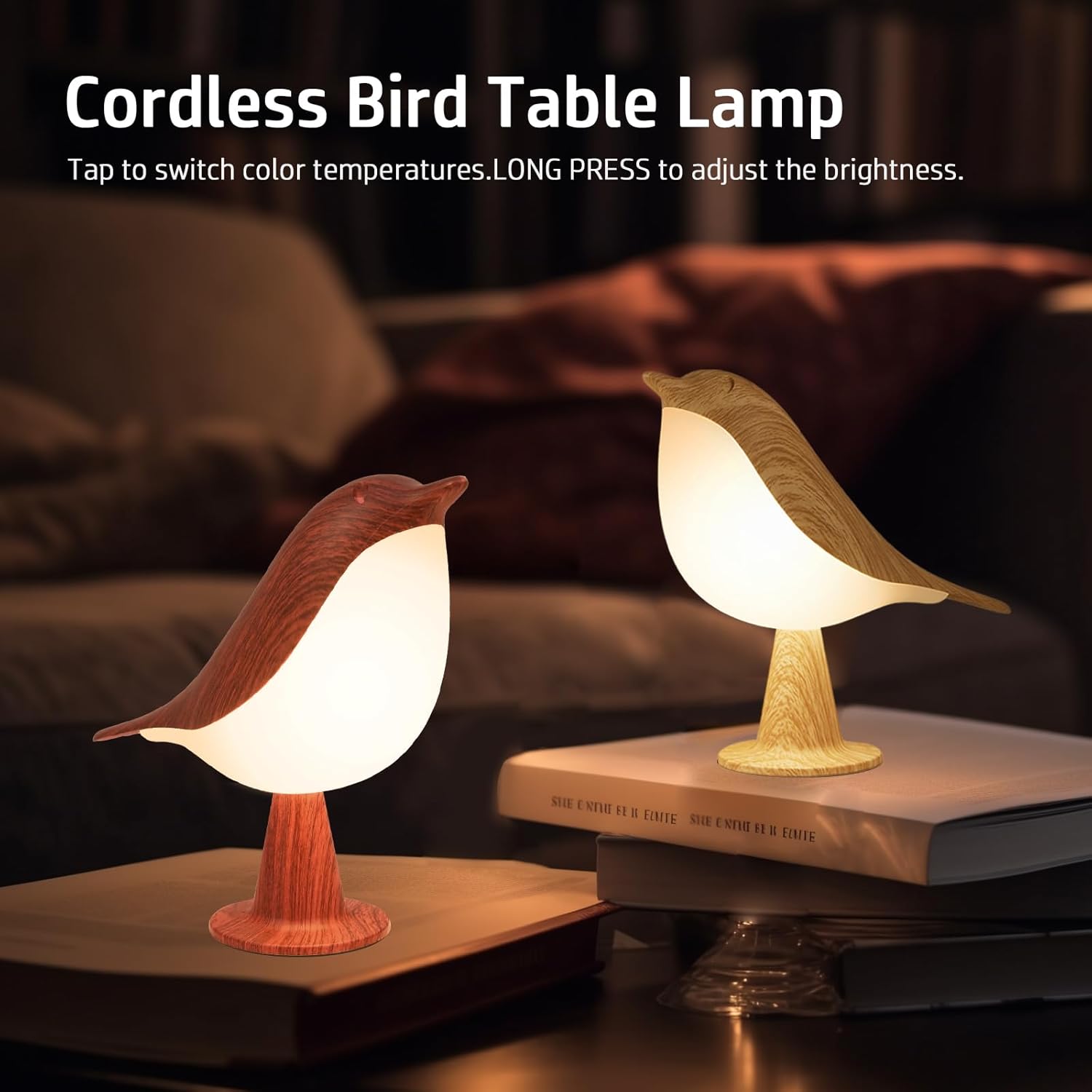 Deogos 2 Cute Bird Lamps Combo, Small Bedside Lamps with 3 Color Temperature and Adjustable Brightness, Rechargeable Cordless Lamp for…