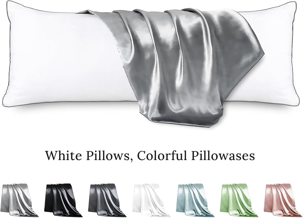 Huxmeyson Body Pillow with Satin Pillowcase, Body Pillow for Adults, Removable Cover, Silver Grey (20"x54") Silver