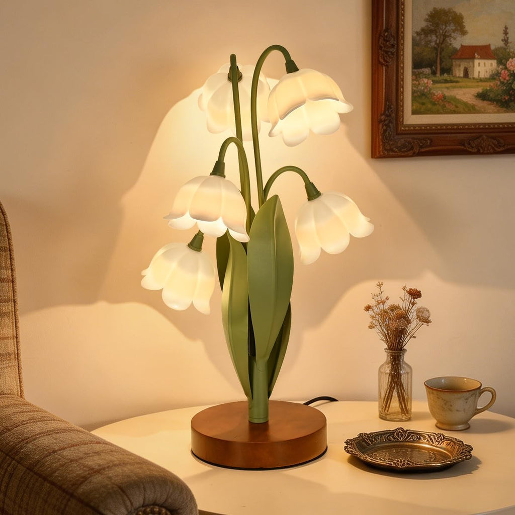 Flower Table Lamp for Bedroom, Cute Reading Light with 5 White Tulip Flower of The Valley, Desk Lamp Bedside Lamps for Nightstands Home…