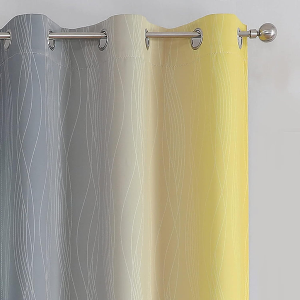 Estelartextiler Ombre Gray and Yellow Blackout Curtains 63 Inch Length 2 panels, Full Room Darkening Curtains for Kids Room, Grommet Therma…
