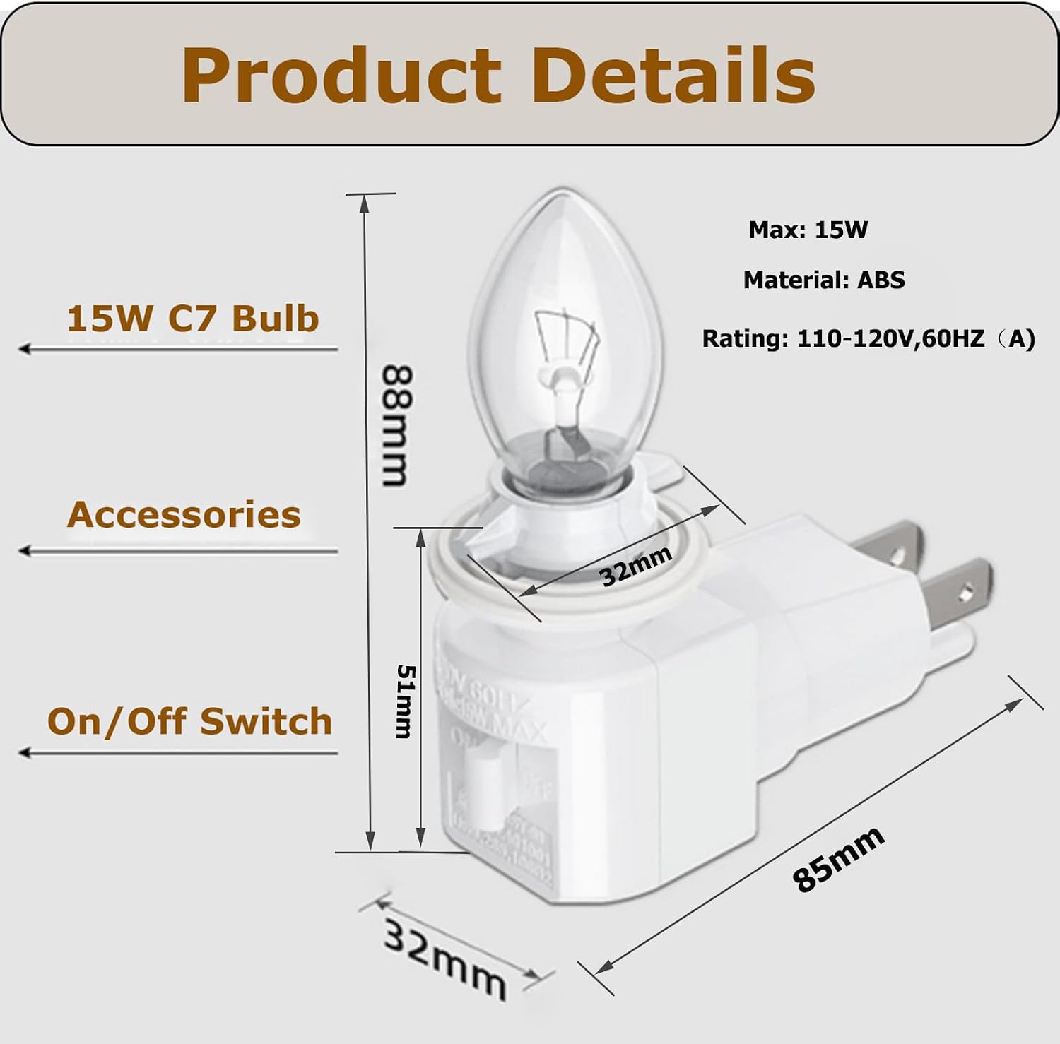 TWDRTDD Plug in Night Light, Adjustable E12 Base Socket with On/Off Switch for Making Decorative Night Lights (White,1-Pack)