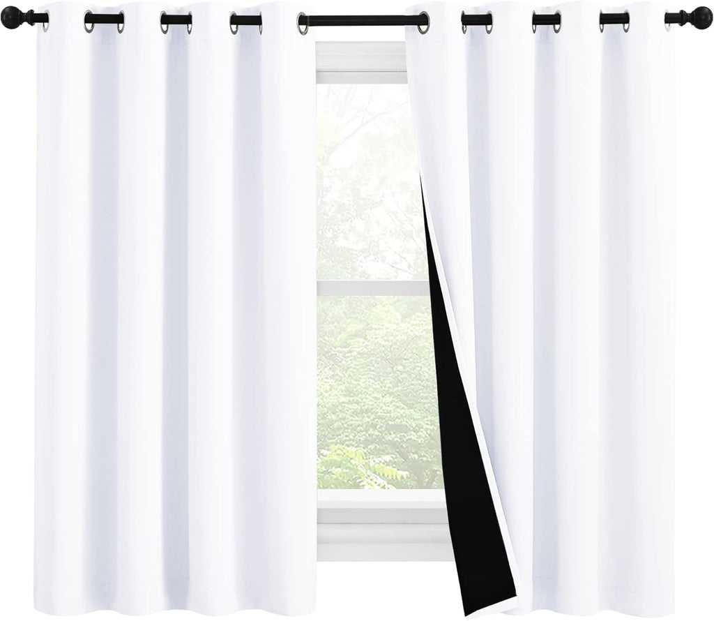 Nicetown 100% Blackout Curtains 57 inches Long, Double-Deck Completely Blackout Window Treatment Thermal Insulated Lined Drapes for Small W…