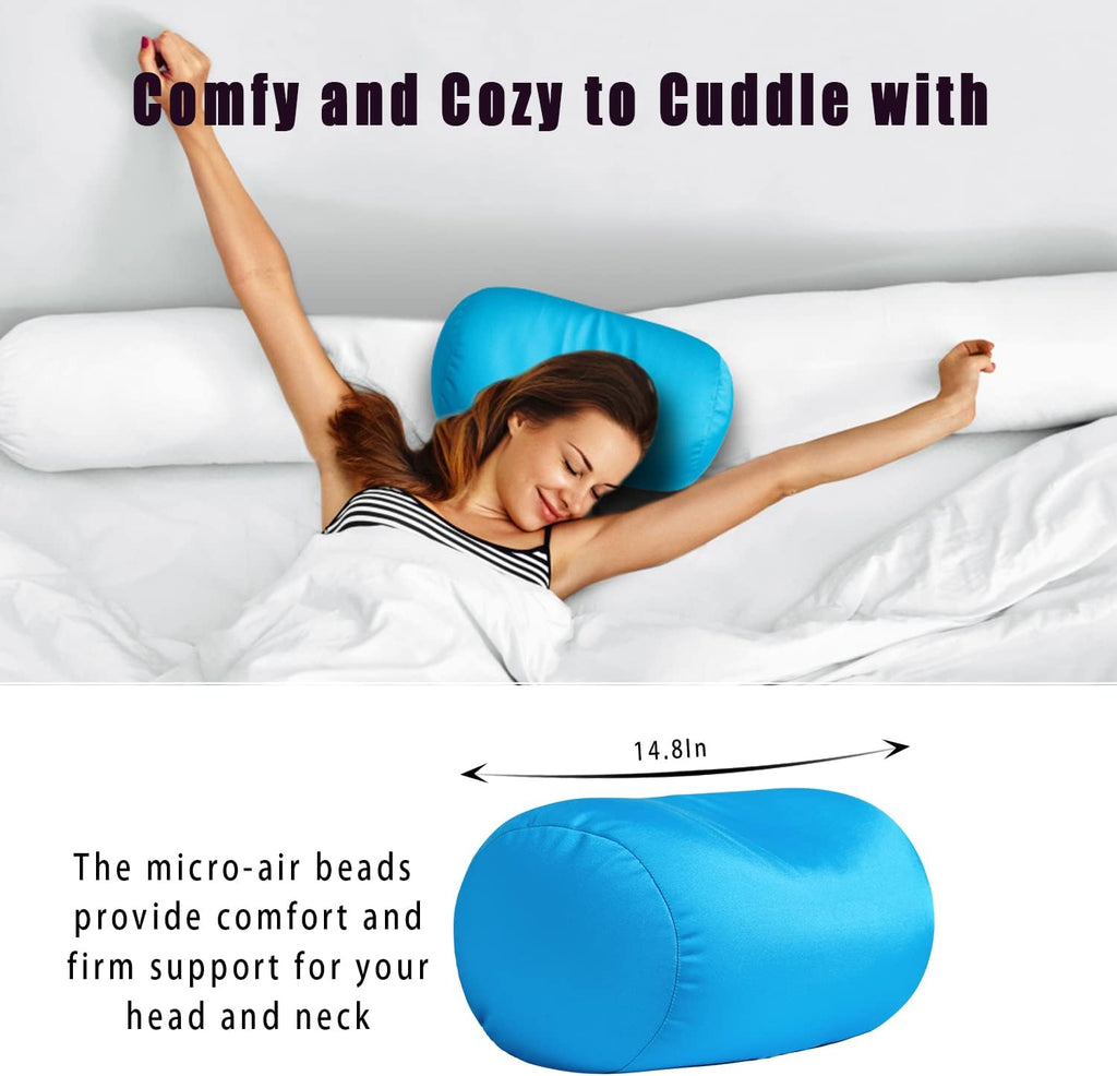 Squish Bean Bed Microbead Pillow Bolster Tube Body Pillow Smooth Cool Touch Fabric Neck & Back Support Throw Travel Pillow Fun Colors…