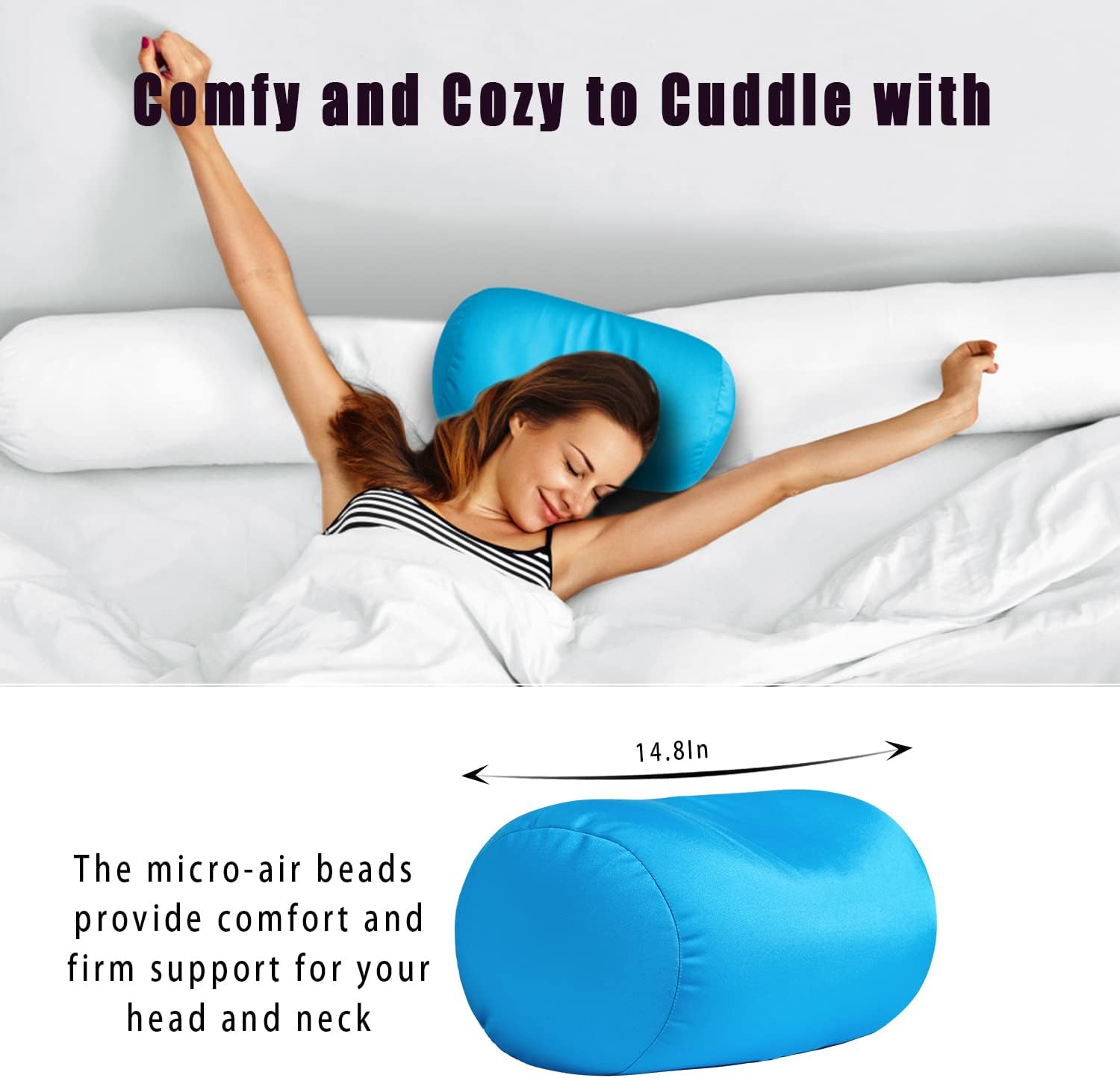 Squish Bean Bed Microbead Pillow Bolster Tube Body Pillow Smooth Cool Touch Fabric Neck & Back Support Throw Travel Pillow Fun Colors…