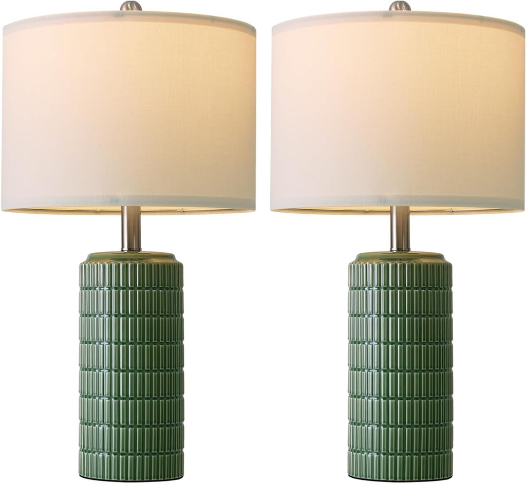 PoKat 23" Dark Green Ceramic Table Lamps Set of 2, Modern Table Lamps for Living Room, Farmhouse Lamps for Bedroom Night Stands…