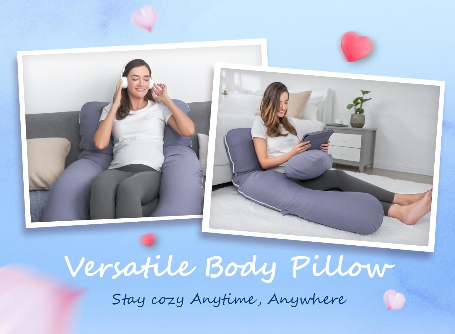 QUEEN ROSE Pregnancy Pillows, 60 Inch Cooling U Shaped Body Pillow for Sleeping, Extra Long Maternity Pillow for Pregnant Women, Body…
