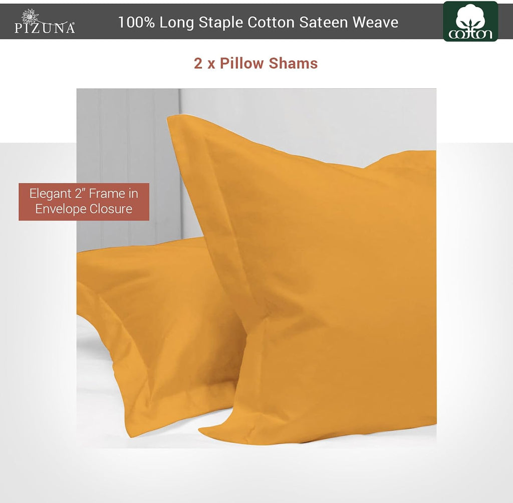 Pizuna Pure 100% Cotton Pillow Shams Queen Size Set of 2 Honey Gold, Luxurious 400 Thread Count Long Staple Cotton Sateen with Envelope Clo…