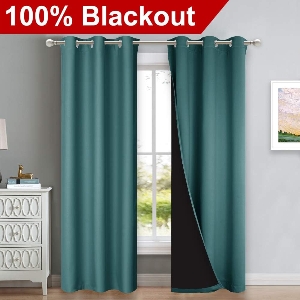 Nicetown Sea Teal Full Shade Curtain Panels, 37" Wide x 80" Long, Sea Teal, Pair of Thermal Insulated & Energy Efficiency Blackout Drapes f…