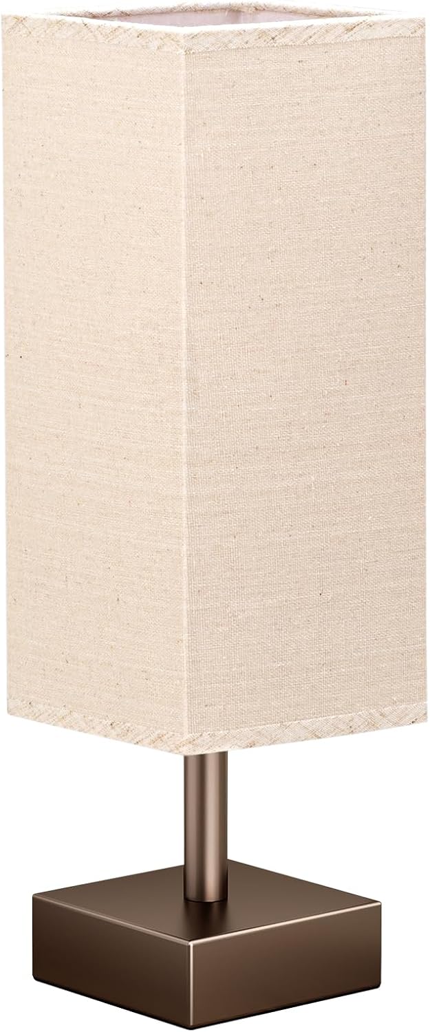 aooshine Brown Small Table Lamp - Bedside Lamp for Bedroom, Minimalist Nightstand Lamp with Square Shade, Desk Lamp for Kids Room