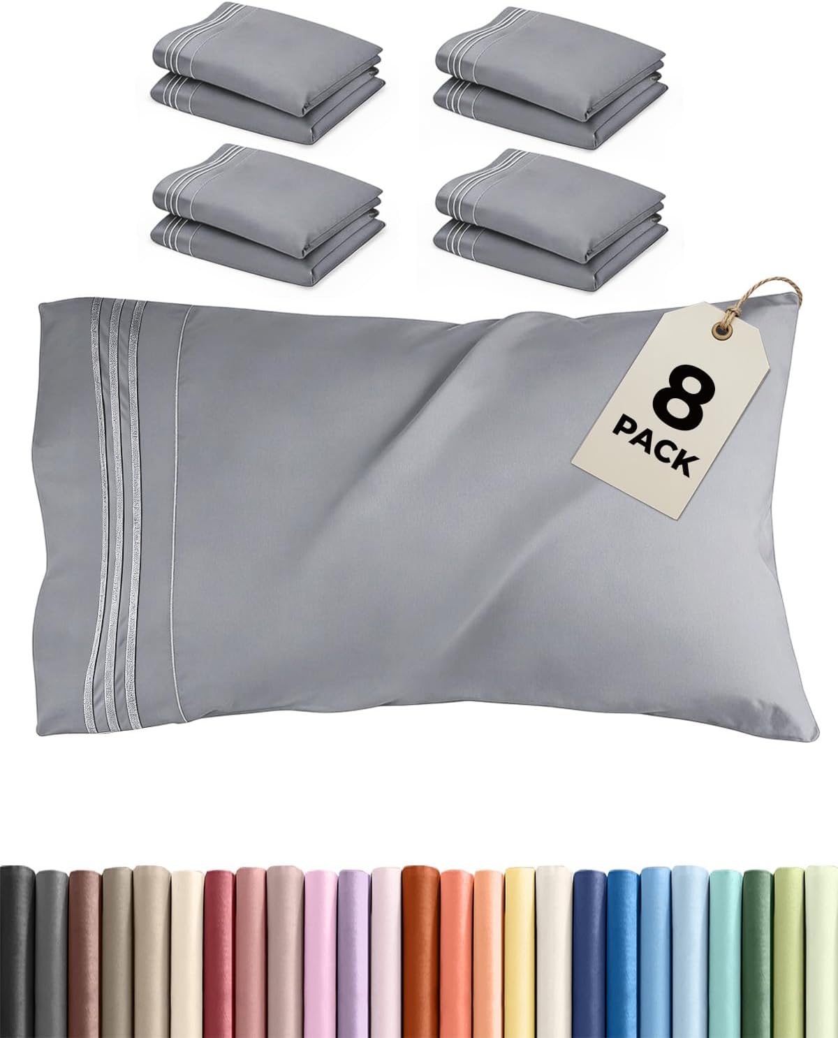 King Standard Pillow Cases Set of 8 - Ultra Soft Hotel Quality Pillowcase Covers - Comfy & Wrinkle Free - Shrink & Fade Resistant…