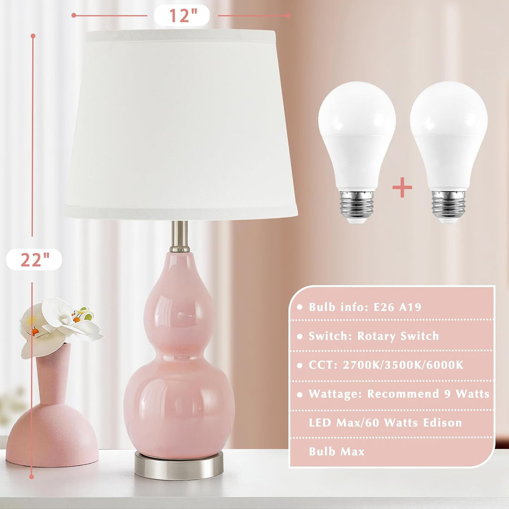 WelcomeGyroVu GyroVu 22" Table Lamp Set of 2, Color Temperature Adjustable Double Gourd Ceramic Lamps Classic Nightstand Table Lamps for Be…