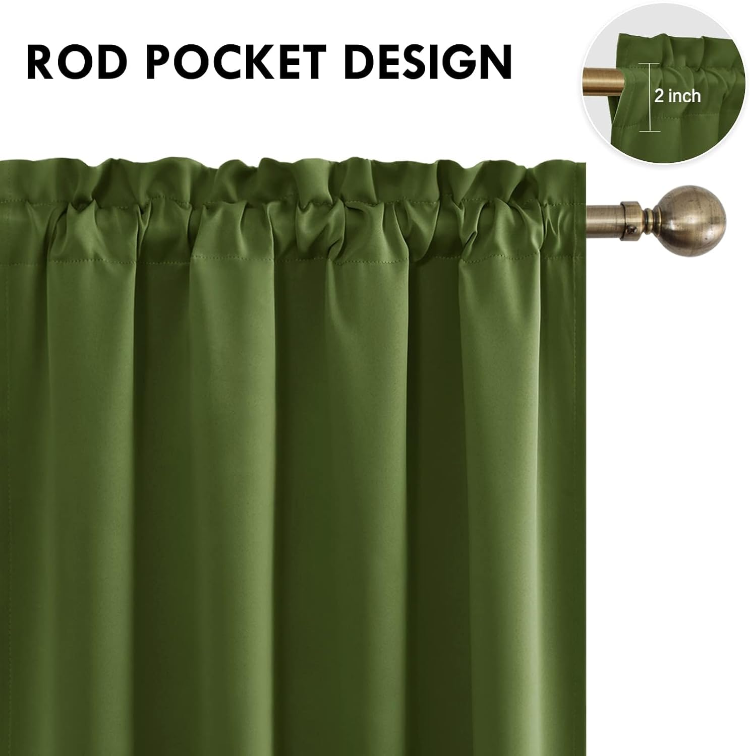 DWCN Blackout Curtains for Living Room Thermal Insulated, Energy Saving & Noise Reducing Bedroom Curtains, Olive Green, W 70x L 63 Inch…