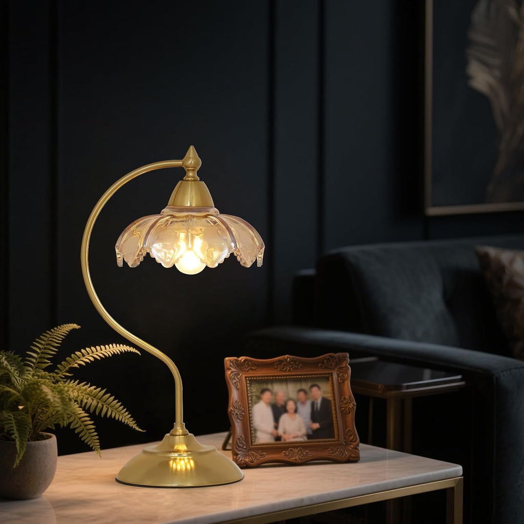 Table Lamps for Living Room, Flower Desk Lamp, Glass Beside Lamp for Nightstand, Gooseneck Small Table Lamp, Mid Century Modern Desk…