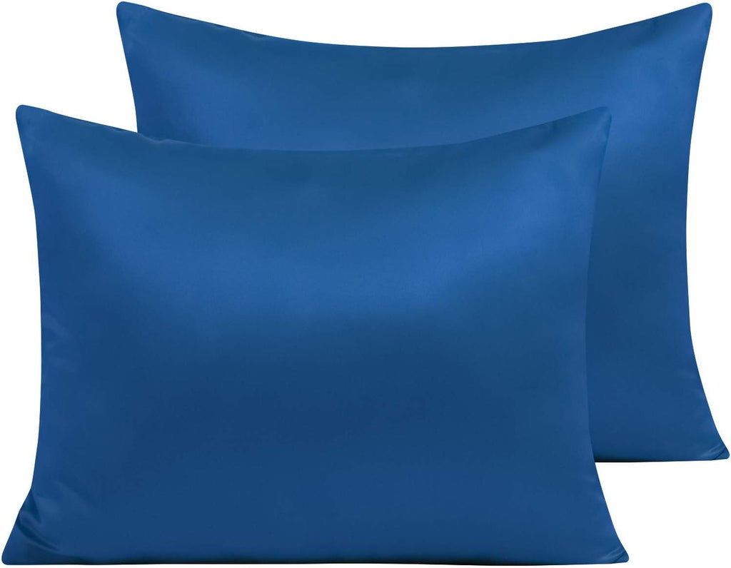 Ntbay Zippered Satin Pillow Cases for Hair and Skin, Luxury Standard Hidden Zipper Pillowcases Set of 2, 20x26 Inches, Royal Blue 26 Inches…