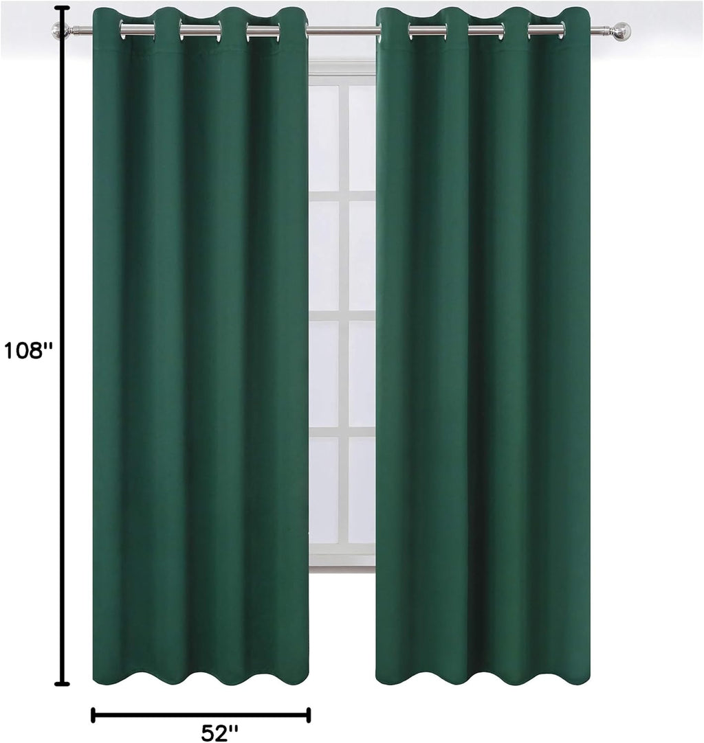 Lemomo Dark Green Thermal Blackout Curtains/52 x 108 Inch/Set of 2 Panels Room Darkening Curtains for Bedroom 108 Inch Green