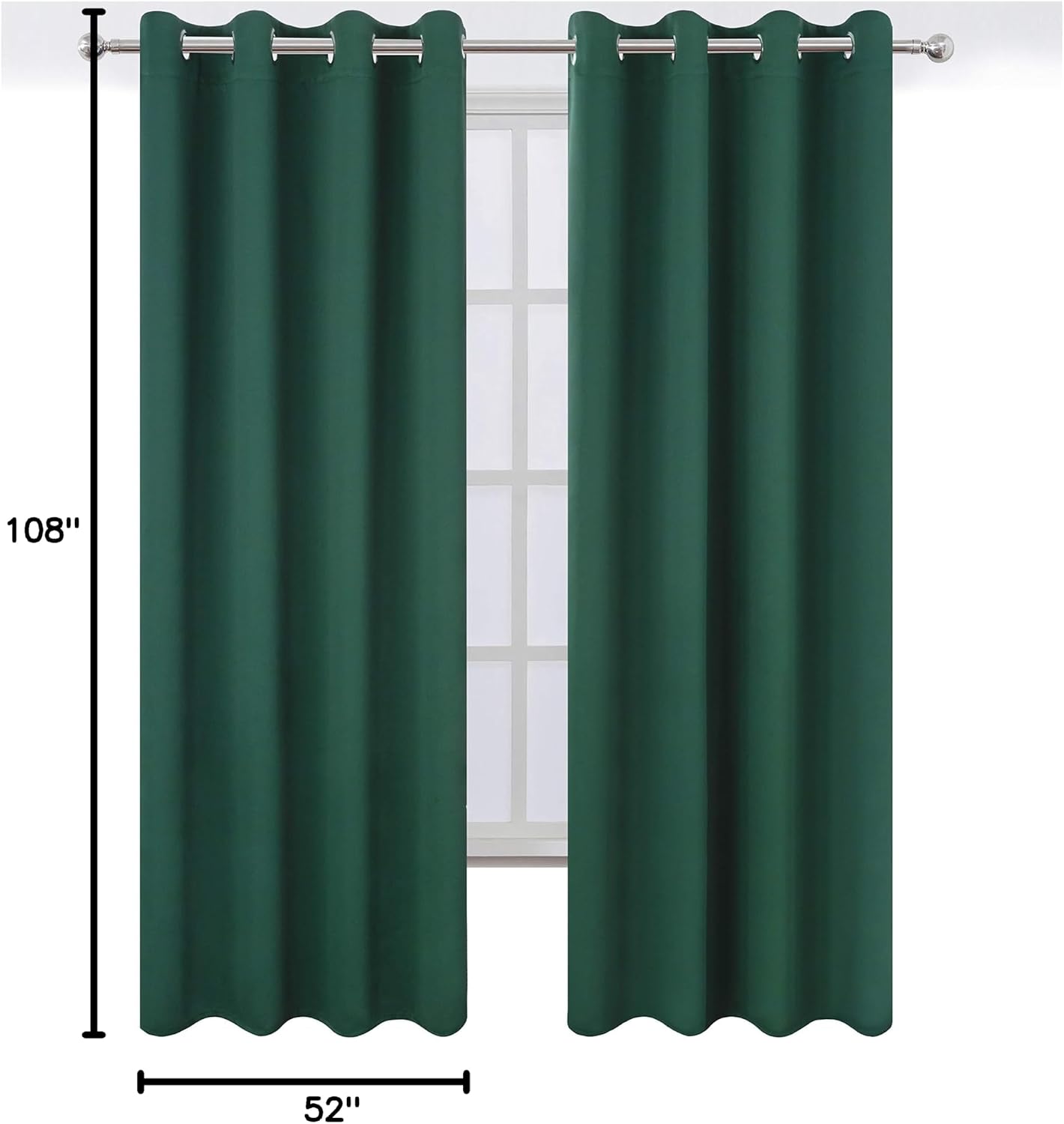 Lemomo Dark Green Thermal Blackout Curtains/52 x 108 Inch/Set of 2 Panels Room Darkening Curtains for Bedroom 108 Inch Green