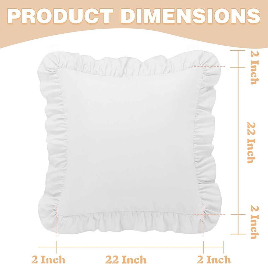 KKJIAF Ruffle Pillow Cases 22x22 Inches, White Square Ruffled Pillow Covers Set of 2, Microfiber Wrinkle Resistant Pillow Shams with…