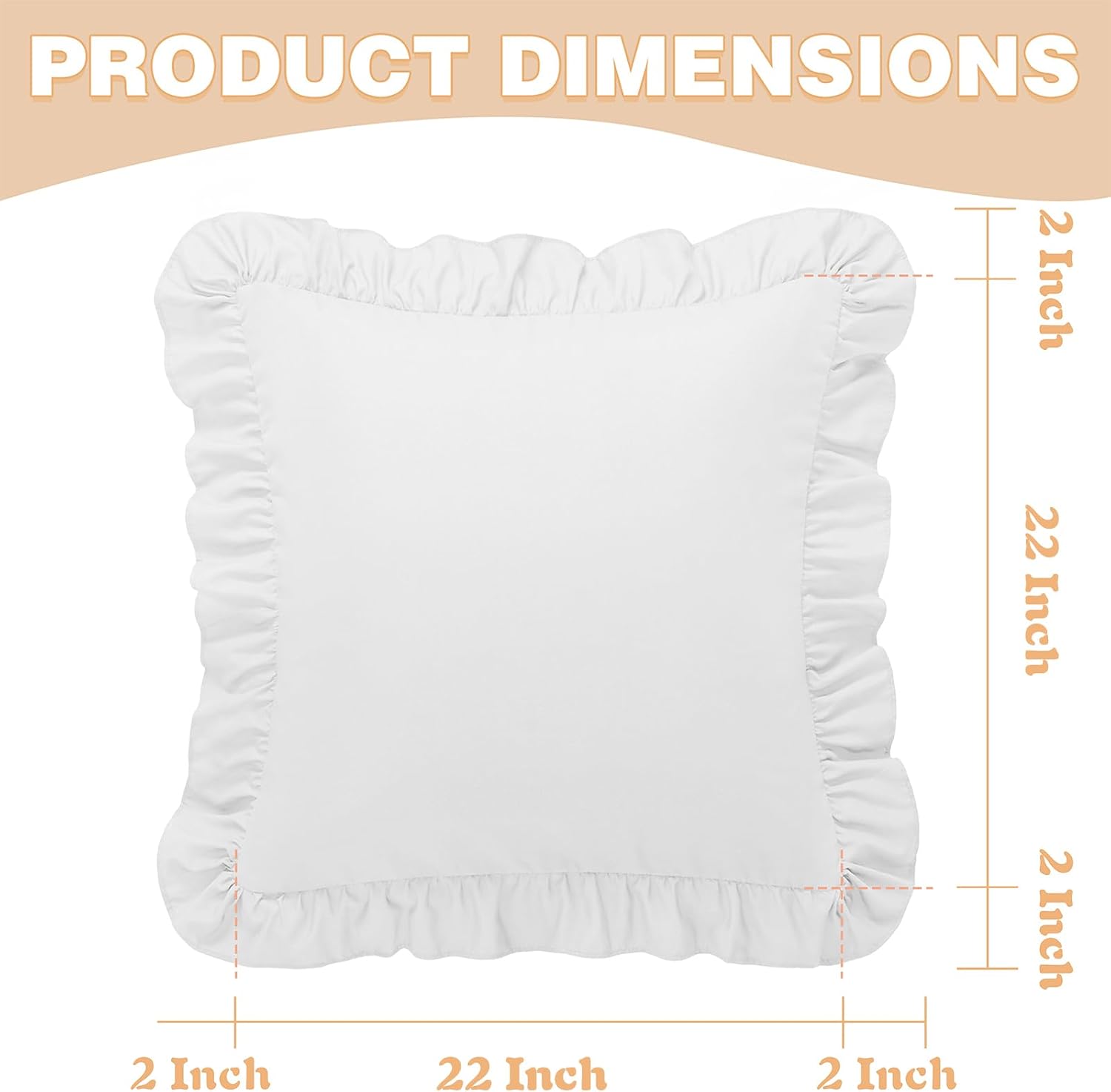 KKJIAF Ruffle Pillow Cases 22x22 Inches, White Square Ruffled Pillow Covers Set of 2, Microfiber Wrinkle Resistant Pillow Shams with…