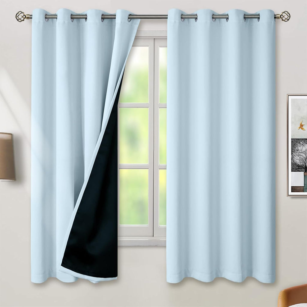 BGment Baby Blue 100% Blackout Curtains for Nursery Bedroom 63 Inch Length 2 Panels, Thermal Insulated Full Light Blocking Grommet Noise Ca…